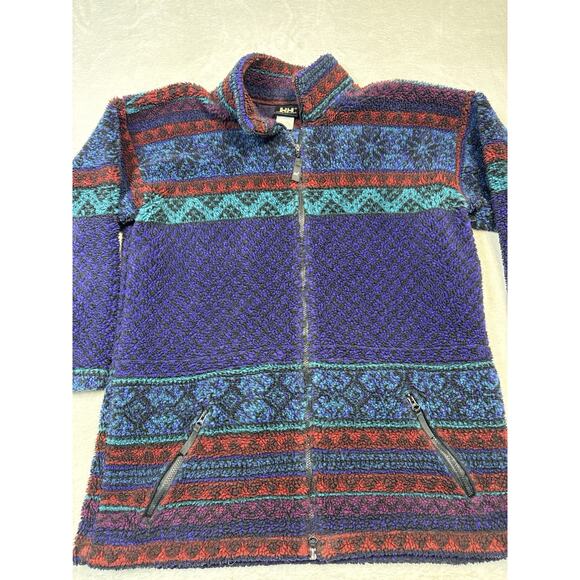 Helly Hansen VTG Purple Furry Fleece Snowflake 1/4 Zip Jacket Sz L Made In USA - Picture 1 of 7